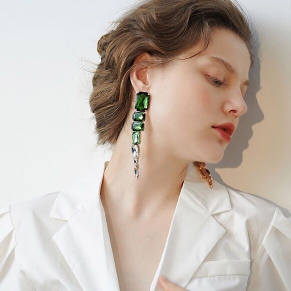 New Fashion  Shiny Rhinestone Long Earrings - Picture 1 of 13
